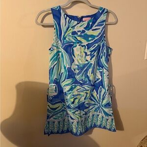 Vibrant Blue and Green Sleeveless Dress